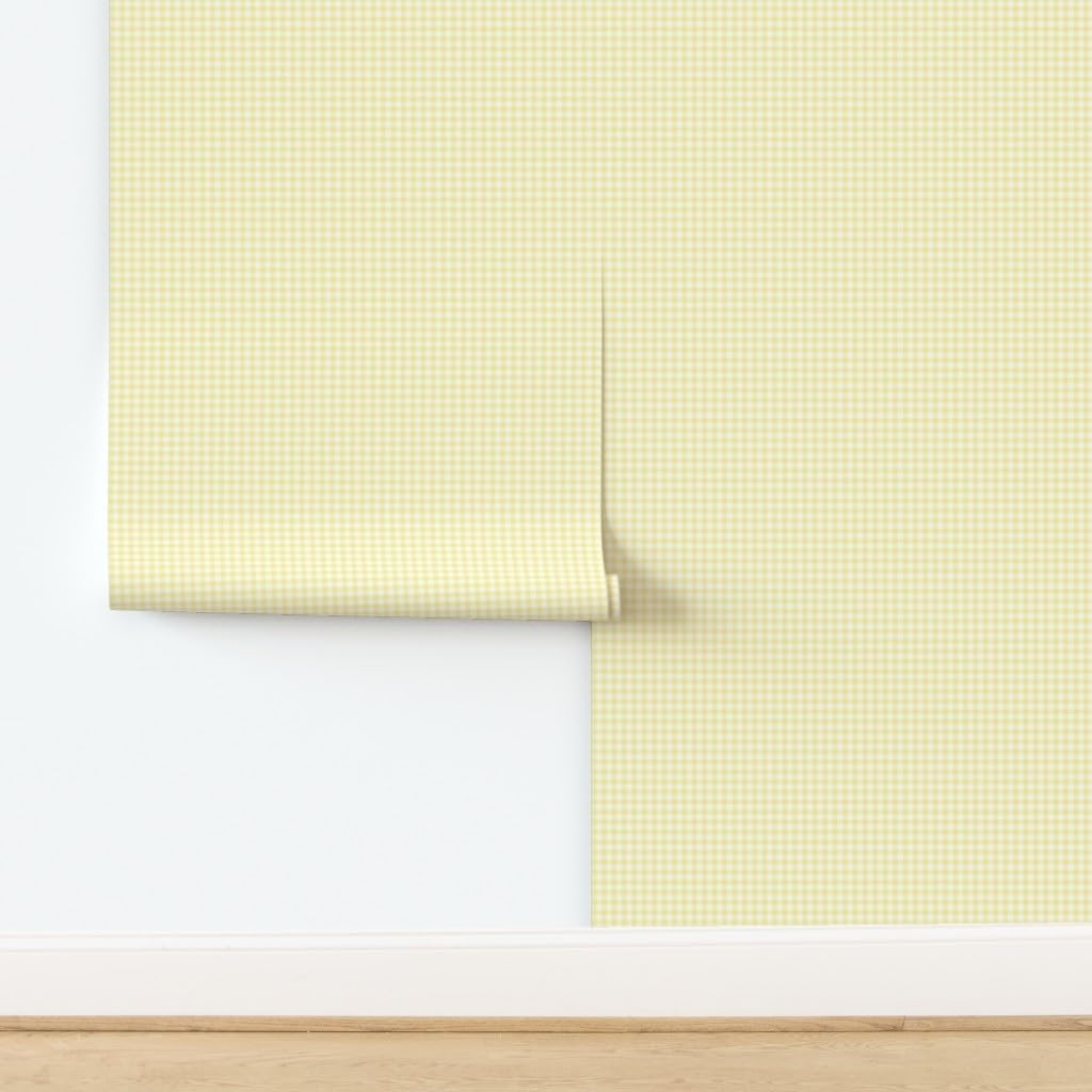 Peel & Stick Wallpaper Swatch - Pale Sunshine Gingham Yellow Lemon Check Plaid Custom Removable Wallpaper by Spoonflower