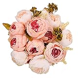 JUSTOYOU 2 Bunches Artificial Pink Peonies Flowers, 12 Heads Faux Peony and Hydrangea Flowers for De