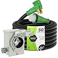 RVMATE 50 Amp Generator Cord 25FT and Pre-Drilled 50Amp Power Inlet Box Kit, 125/250Volts, NEMA 14-50P to SS2-50R Power Cord, ETL Listed, NEMA SS2-50P Inlet Box Waterproof