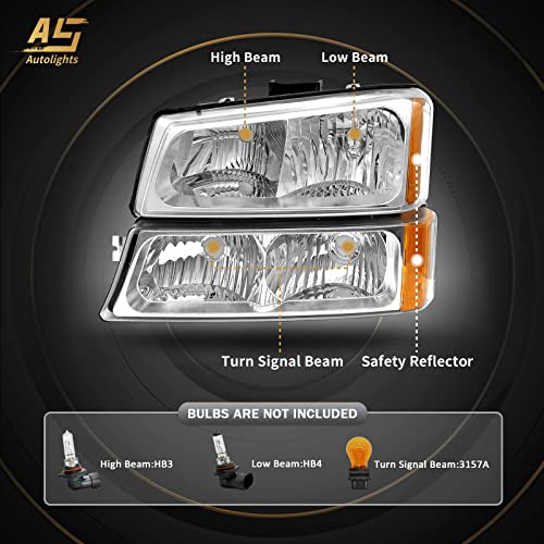 As Headlight Assembly For 2003 2004 2005 2006 Chevy Silverado/ 03 04 05 06 Avalanche 1500 2500 3500 Headlights Driver And Passenger Side Headlamp Replacement Pair - Not Fits Body Cladding Models #TOP1