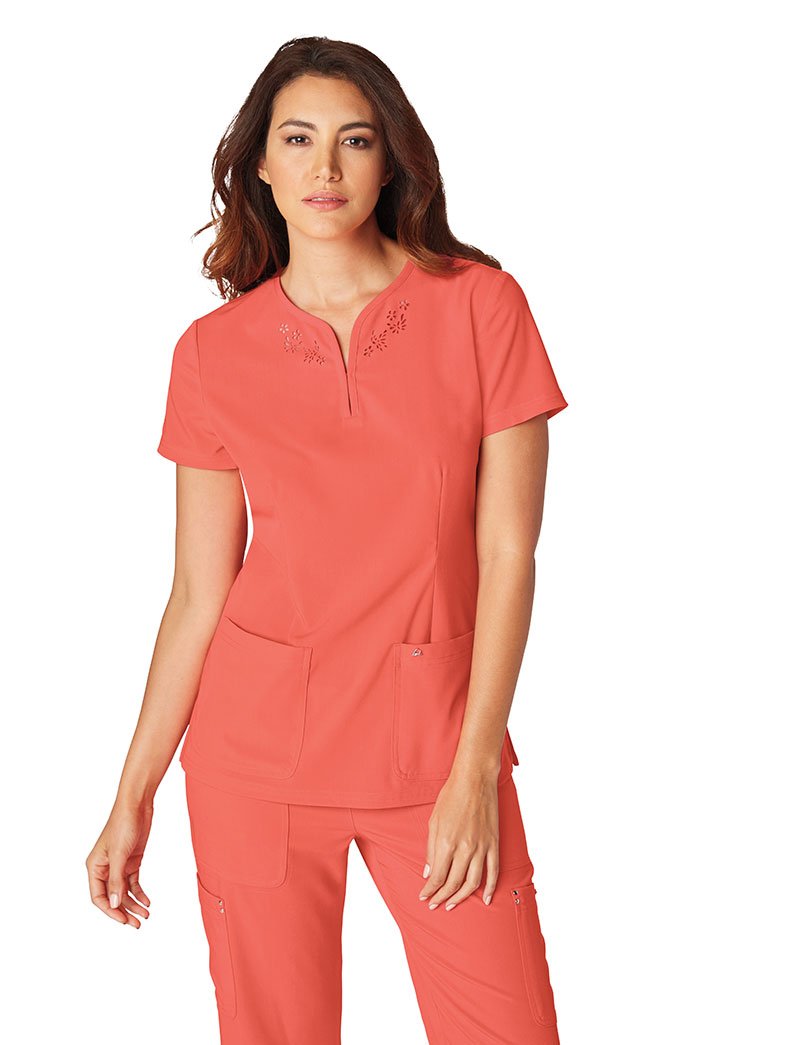 koiSapphire Women's Talie Notch Neck Laser-Cut Solid Scrub Top Xx-Large Rose