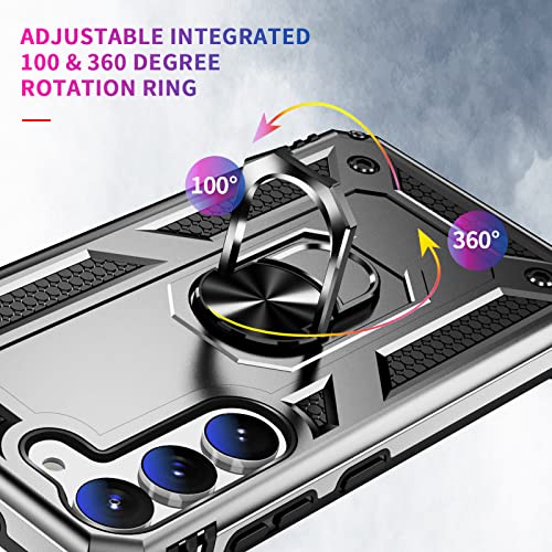 Image of Vaki Cases for Samsung Galaxy S23 Case with Screen Protector [Military Grade Drop] Heavy Duty Rugged Shockproof Protective Cover for Samsung Galaxy S23 5G Phone Case with Ring Kickstand Silver
