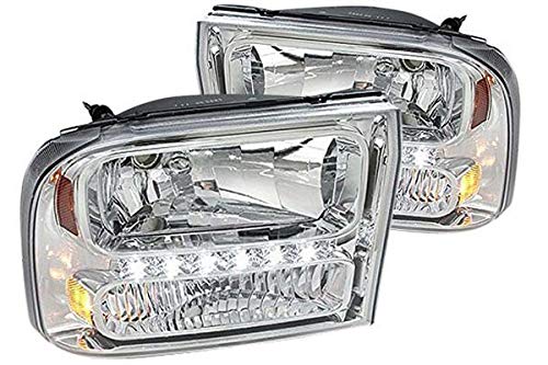 SPEC-D TUNING 1Pc Chrome Clear Led Headlights Compatible with Ford F250 F350 F450 Super Duty 1999-2004, 2000-2004 Excursion, L+R Pair Head Light Lamp Assembly