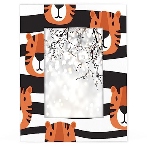 cfpolar Cadre photo en bois massif avec motif tigre noir rayé blanc et noir - Cadre photo en acrylique haute définition - Convient aux photos de 12,7 x 17,8...
