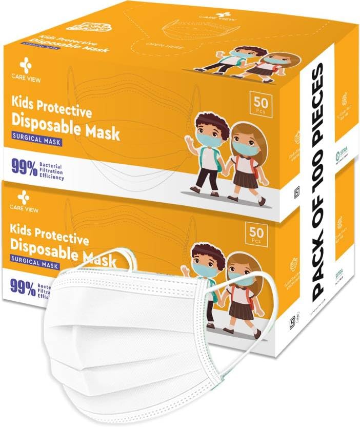 Image of Careview N95 KIDS 4 Ply Disposable Surgical Face Masks Pack of 100, White Color (KIDS-4PLY-MASK)