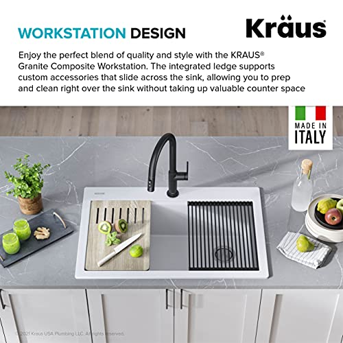 KRAUS Bellucci Workstation 33 in. Drop In Single Bowl Granite Kitchen Sink in White with Accessories, KGTW1-33WH by Kraus - Image 4