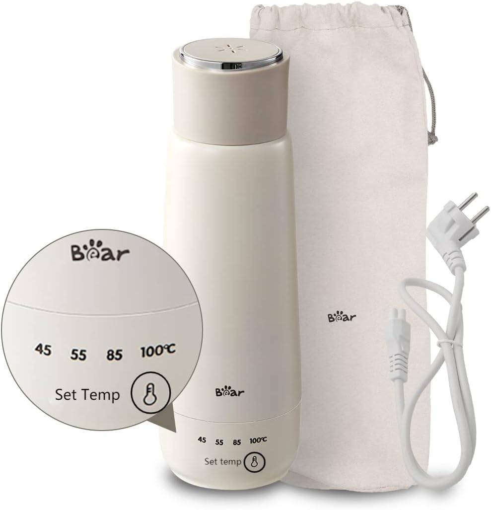Bear 300ml four-temperature electric kettle, portable with one touch point, 3-in-1 quick heating vacuum cup, 304 stainless steel double liner