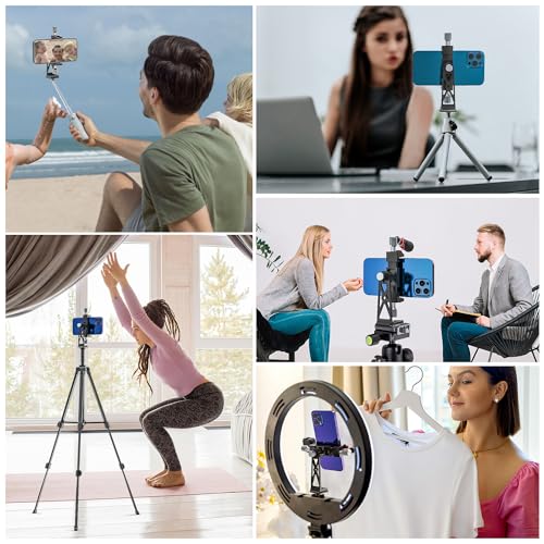Cenawin Adaptador de trípode para teléfono, soporte de trípode de metal para smartphone con 2 zapatas frías, Arca-Swiss, rosca de 1/4 pulgadas 3/8 pulgadas, abrazadera giratoria de 360° para trípode - imagen 7