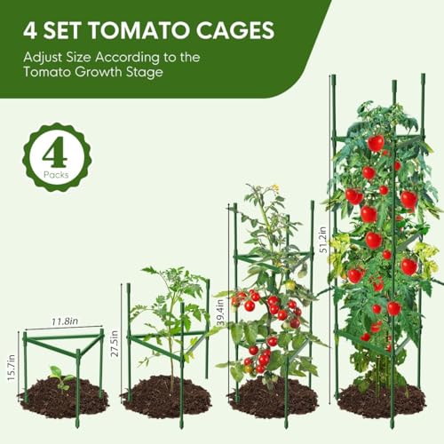 4PCS Tomato Cages for Garden, Tomato Trellis for Raised Garden Bed, 51.2\" Tall Cage Plant Support for Pots, Gardening Supplies Trellis for Climbing Plants (4PCS，High: 51.2 Inch) - Thumbnail 2