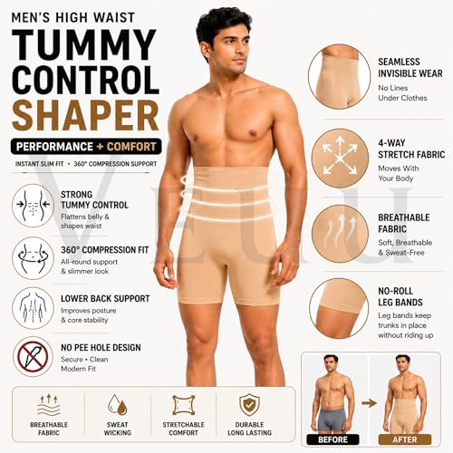 Image of Men's High Waist Tummy Control Shapewear Men's Compression Shapewear Trunk Comfortable Stretchy Body Shaper Tummy Tucker Breathable Support Underwear for Gym Office