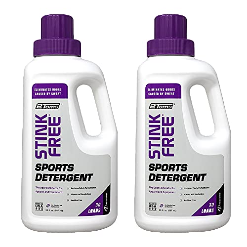 2Toms StinkFree Sports Laundry Detergent, Fragrance Free, Odor Eliminator for Athletic Clothes and Gear, 30 Ounce 2 Bottles