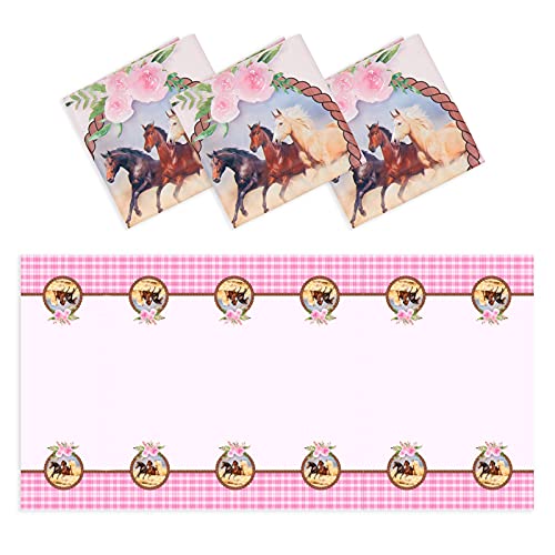 Image of BLUE PANDA Horse Party Tablecloths - 3 Pack, 54 inch x 108 inch, Pink Western Plaid - Disposable Horse Tablecloths - Cowgirl Birthday Party Table Covers
