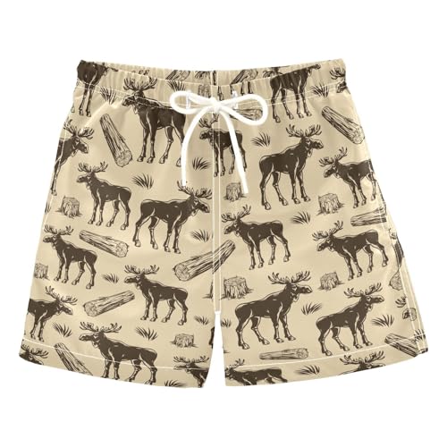 Boys Swim Trunks Quick Dry Elks Moose Beach Board Shorts with Mesh Lining Youth Swimwear 2-12T
