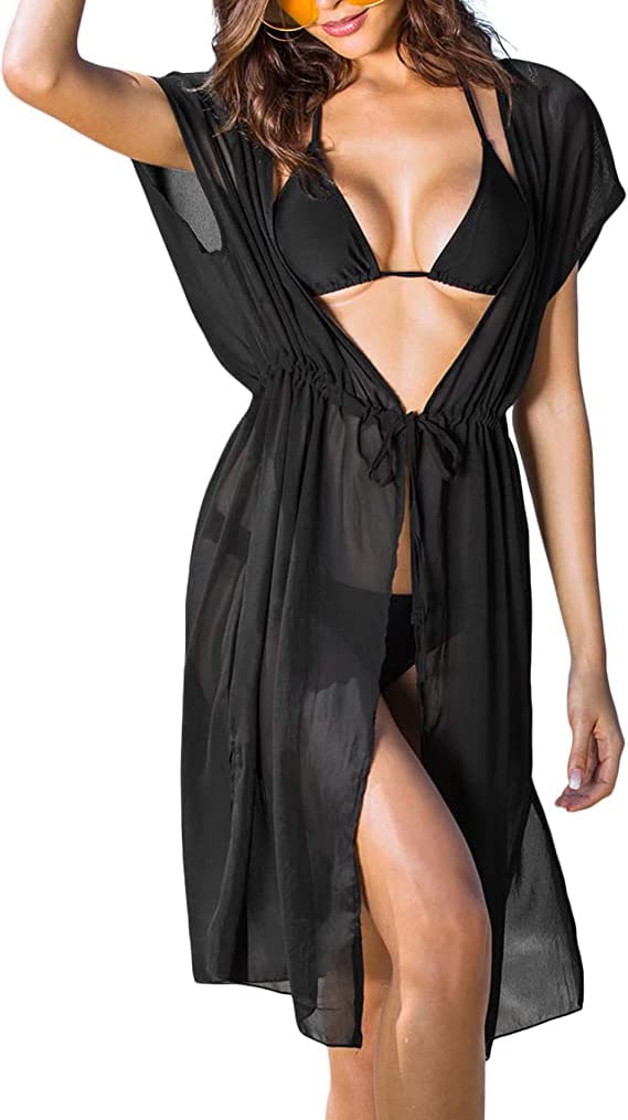 Plain colors Women's front open bikini cover up Pareo Beach Kaftan Shrug| Transparent | sexy swim robe | Free size upto 38" Bust