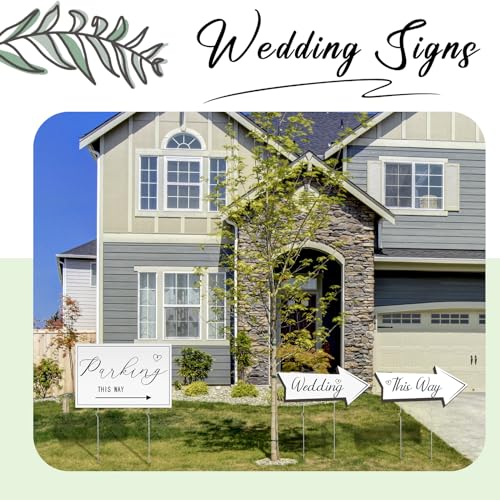 Wenqik 10 Pcs Wedding This Way Directional Parking Signs Include 4 Square and 6 Arrow Shaped Wedding Directional Parking Road Signs with Stakes, Large Double Sided (White,Classic)
