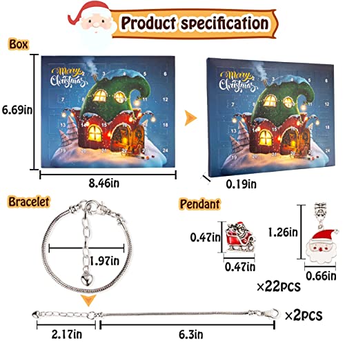 Christmas Advent Calendar Bracelets 2023 For Girls 24 Days Xmas Countdown Calendar Diy Jewelry Making Kit Gift 22 Charm Beads 2 Bracelets For Kids Teens Women #TOP4