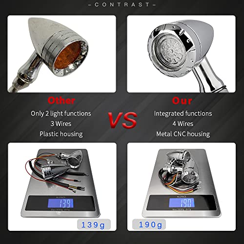 Kicry Motorcycle Led Turn Signals Bullet Blinker Heavy Duty Indicator Lights Amber Lens Universal For Harley Davidson Honda Yamaha Suzuki Kawasaki (Chrome-4Wire) #TOP4