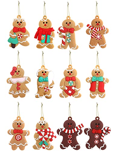 CASSIECA 12 Pièces Décorations de Noël, Christmas Tree Ornament Bonhomme en Pain D Epices Ornement Sapin de Noel, Pendentif de Décorations d'Arbre de Noël Cover