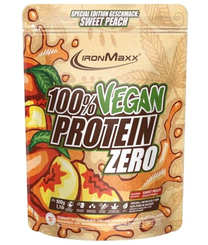 IronMaxx 100% Vegan Protein Zero - Peach 500g | Veganes Eiweißpulver ohne Zucker | Low Carb Protein Shake, High Protein, laktosefrei, geeignet für Muskelaufbau & Diät