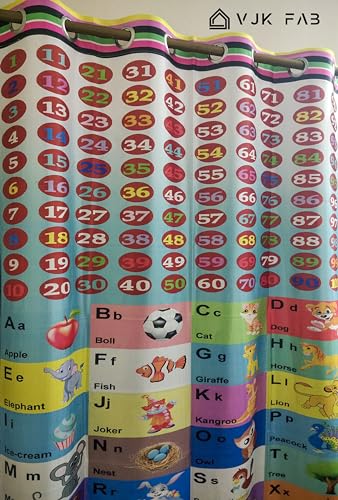 Image of 3D Printed Math English Albhabets Learning Design Curtains for Kids Room, School, Kids Care Home, Window, Door 4x7 feet Long Set of 3 Pc