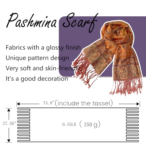 Image of Pashmina Scarf for Women Shawls and Wraps Reversible Paisley Vintage Jacquard Soft Silky Rave Scarves Men