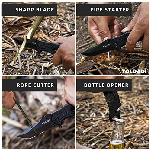 Toldadi Spring Assisted Pocket Knife With Clip For Men, 8 In Tactical Folding Knife With Liner Lock, 7-In-1 Multitool Edc Knife Gifts For Men Father Husband #TOP3