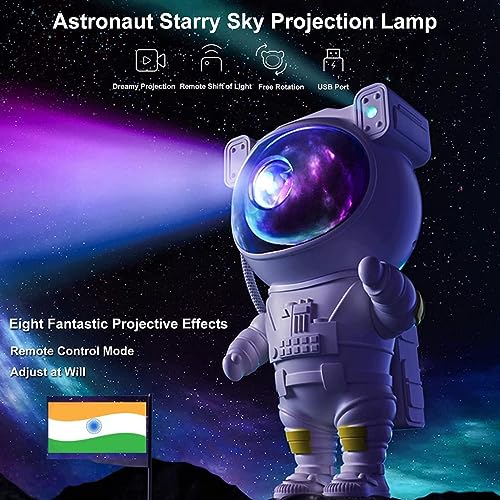 Image of Astronaut Galaxy Star Projector Night Light /Lamp With Remote Control | Rechargeable 360 Rotation Magnetic Usb Adjustable Timer Night Light For Kids - Abs, Fluorescent, White