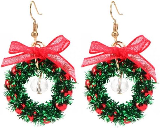 Christmas Earrings for Women Xmas Tree Jingle Bell Bow Dangle Earrings Cute Green Wreath Drop Earrings Christmas Festival Party Decor Jewelry for Friend Family