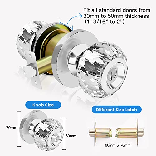 Loqron Crystal Door Knobs With Lock And Keys, 6 Pack Keyed-Alike Glass Door Knob, Classic Interior Entry Door Knob Lockset With Same Key, Bedroom/Bathroom Privacy Keyed Door Knob, Satin Nickel #TOP2