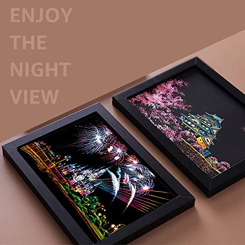 Magic Scratch Art Paper, Mini Envelope Postcard, Rainbow Night View Scratchboard For Adults And Teens, Art & Crafts Set: 12 Sheets Scratch Cards & Drawing Pen, Clean Brush (Fireworks/Cherry Blossom) #TOP5