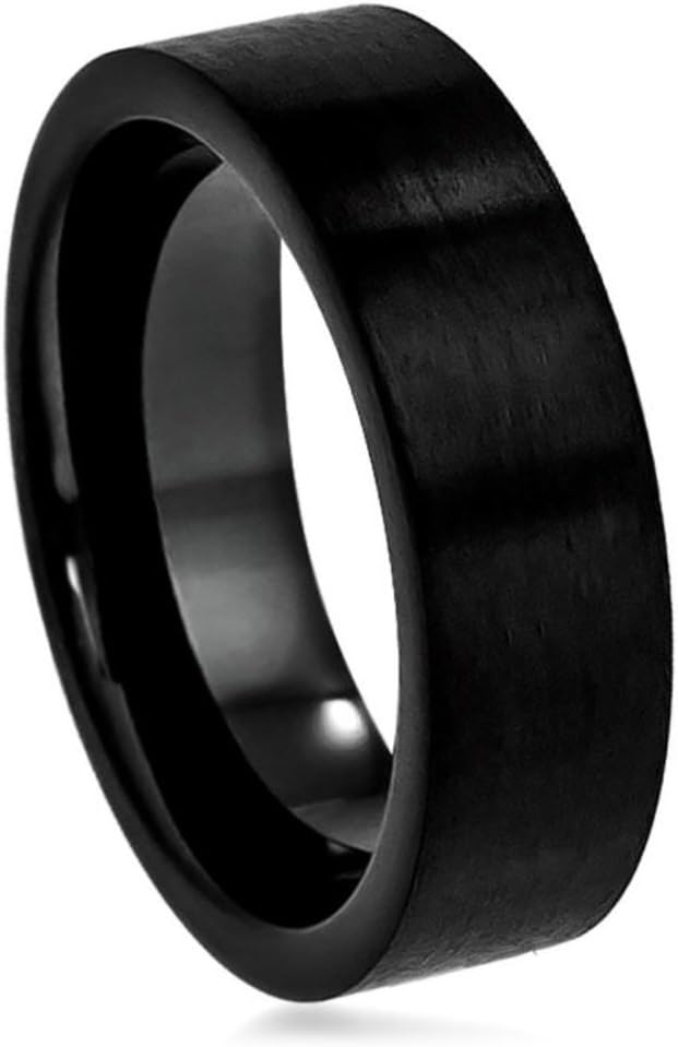DoubleAccent 7MM Comfort Fit Tungsten Carbide Wedding Band Flat Pipe Cut Style Brushed Black Tungsten Ring (5 to 15)