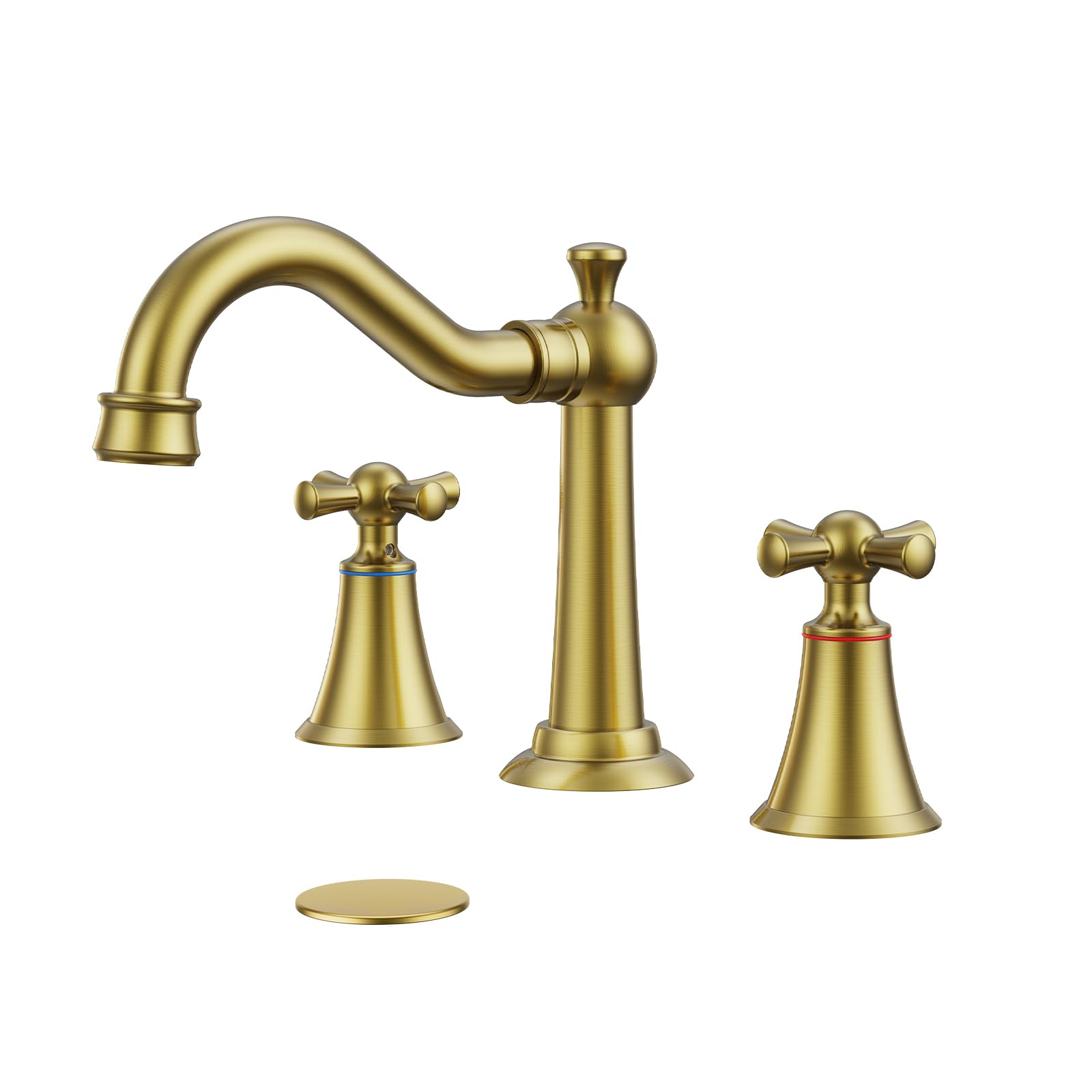 Hurran 8 Inch Widespread Bathroom Sink Faucet Brushed Gold 3 Hole 2 Cross Handles Classic Vintage Antique Faucet