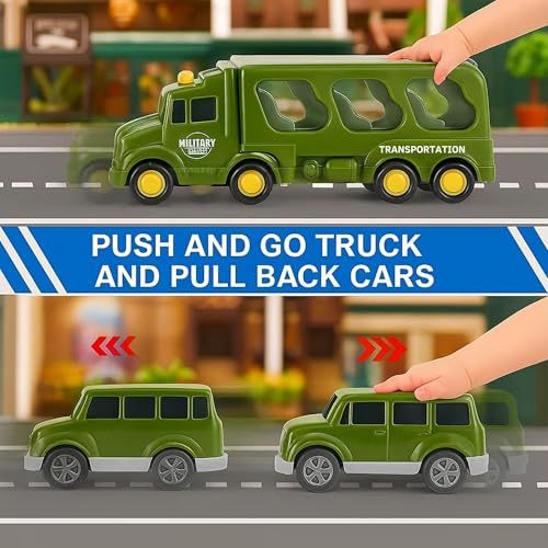 Image of GRAPHENE 5 in 1 Friction Military Army Truck Car Set for Boys 3-10 Years Old Montessori Carrier Educational Toy Light Music Unbreakable Pullback Action Helicopter Taxi Playset Best Gift Boy Girl