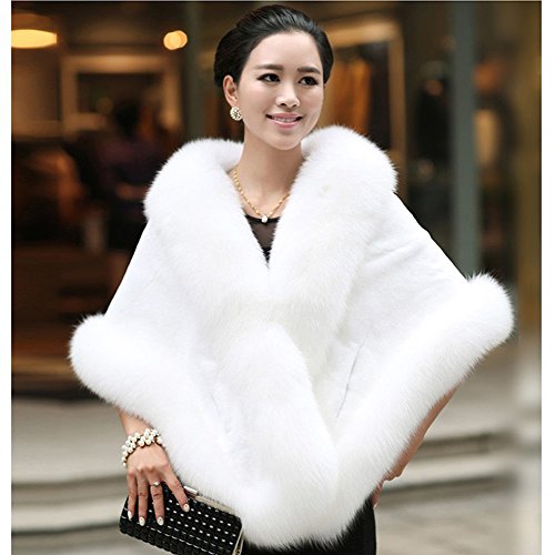 Caracilia Women's Faux Fur Coat Wedding Cape Shawl For Evening Party Bai #TOP3