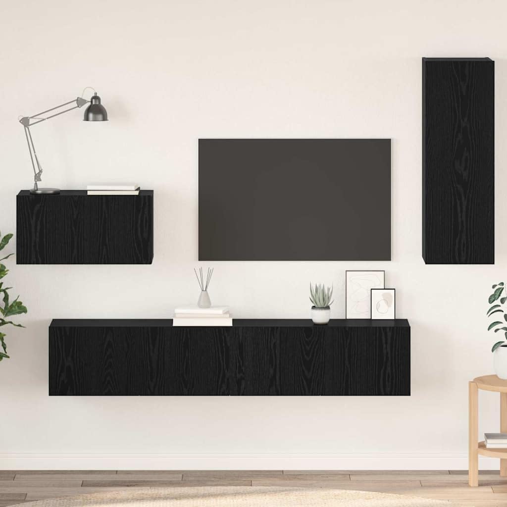 Ensemble TV mural bois chêne noir pour un salon contemporain et épuré