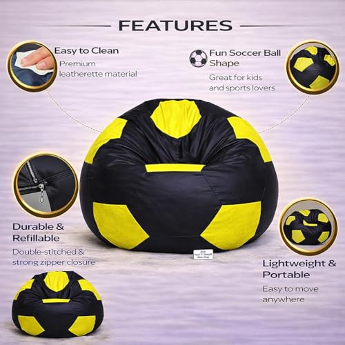 Image of RnS Rest 'n' Sleep - Bean Bag Football Chair Filled with Beans for Living Room, Bed Room for Relaxing, with 1 Year Warranty (Yellow /Black, XXXL)