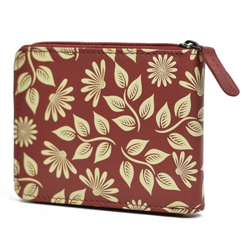 Image of WildHorn Women's Zip Around Wallet - Premium Leather Floral Print Purse | Stylish Clutch with Zipper Closure & Multiple Card Slots for Ladies & Girls