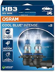 OSRAM COOL BLUE INTENSE HB3, +100% mais brilho, até 5.000K, lâmpada de farol de halogêneo, aparência de LED, caixa dobrável suspensa (2 lâmpadas)
