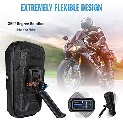 LUROON Soporte Movil Moto Impermeable 360°Rotación Anti Vibración Moto Aluminio Motocicleta Telefono Retrovisor para 3.5-6.7" Móvil