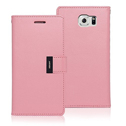 GOOSPERY Rich Wallet for Samsung Galaxy S6 Case (2015) Extra Card Slots Leather Flip Cover (Pink)