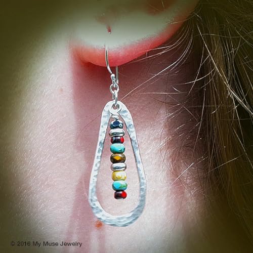Silver Boho Chic Earrings Water Drop Bead Statement Earrings Boho Dangle Multicolor Bead Colorful Earrings2