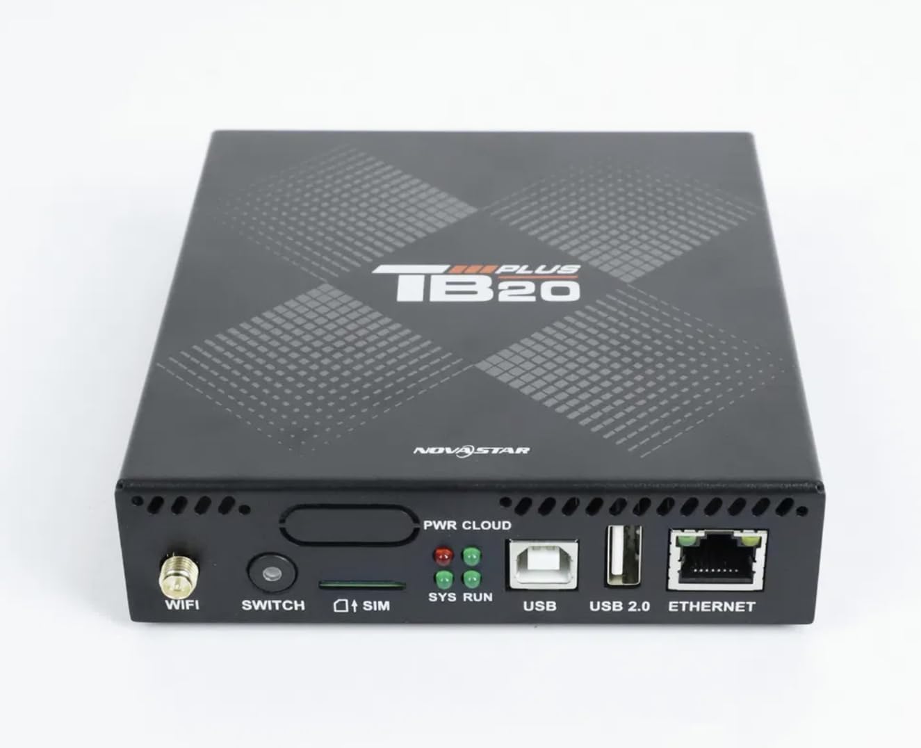 Iwaju view of NovaStar TB20 Plus LED Playback Controller showing ports