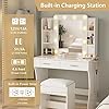 Vabches Vanity Desk with Lights,Makeup Vanity with Power Strip,Dressing Table Set with 2 Large Drawers,Vanity Mirror 3 Lighting Color Adjustable,White