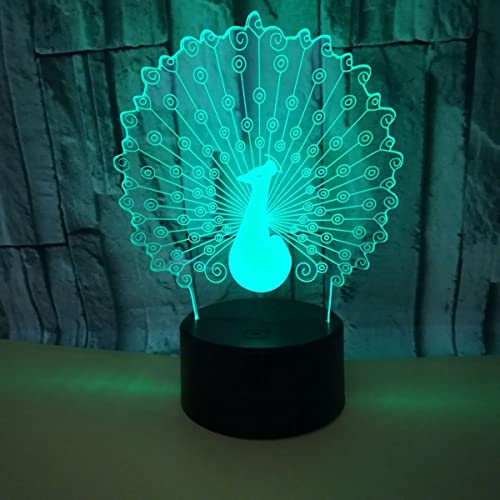 Wonfast 3D Star Optical Visualization Illusion 7 Colors Change Touch Switch Led Table Lamp Children's Night Light For Home Decoration Household Bedroom Lighting (Peacock) #TOP3