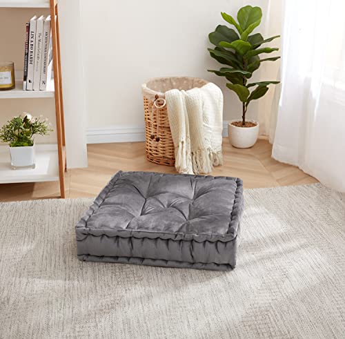 Sweet Home Collection Lot de 2 Grands Coussins décoratifs carrés touffetés en Tissu Imitation Velours Ultra épais pour Enfants et Adultes, Gris