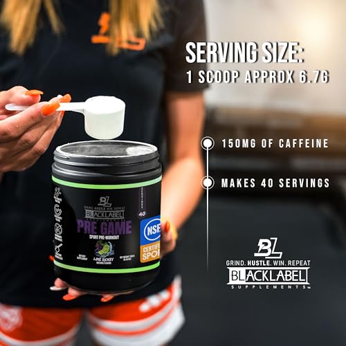 Image of Blacklabel PRE-Game NSF Certified for Sport Pre-Workout (Lime Rickey) | Customizable 150mg Caffeine for Energy and Focus, Low-Stimulant Pre Workout for Men and Women, 40 Servings