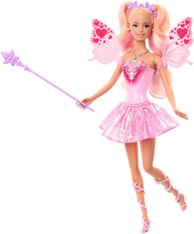 Barbie peri kızı bebek, oyuncak değnek ve moda aksesuarları, renk değişimi özellikli kanat ve kıyafetler, masal teması, JCP76
