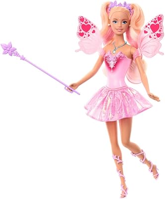 Barbie – Fata con bacchetta stellata, bambola a tema fantasy con capelli bondi, ali e outfit cambia colore in acqua calda e fredda, giocattolo per bambini, 3+ anni, JCP76