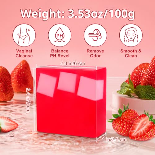 Image of 4 Pcs Yoni Soap Bar, Natural Yoni Bar For Women Ph Balance, Feminine Wash Vaginal Care Soap Bars with Foaming Net, Eliminates Odor, Strawberry, 3.53 oz