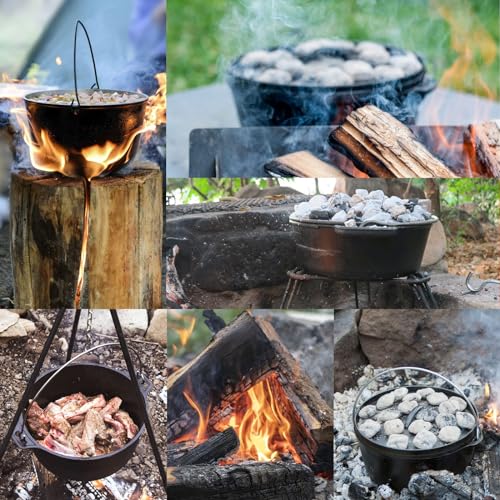Image of Camping Dutch Oven,12 Qt Pre-Seasoned Cast Iron Camp Dutch Oven Pot with Lid - Lid Lifter, Cast Iron Dutch Oven with Metal Handle for Cooking BBQ Baking Campfire Modern Black